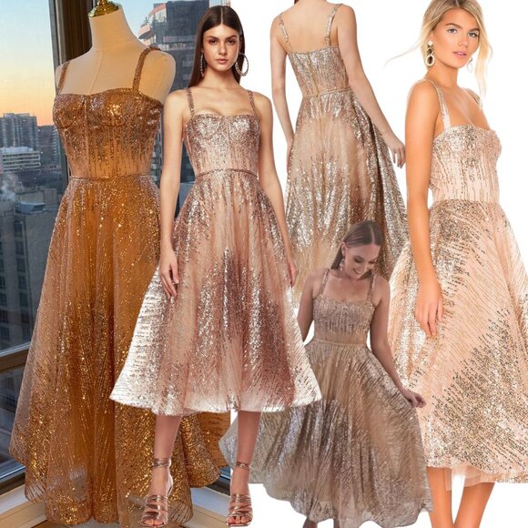 Bronx and Banco Dresses & Skirts - 🆕 BRONX & BANCO 🧿 NWOT Mademoiselle Gold Sequin Midi Dress , Size XS US 2